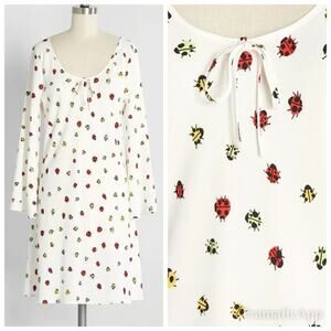 Modcloth Dress Ladybug Swarm Novelty Insect Cottagecore Boho Retro White Size S